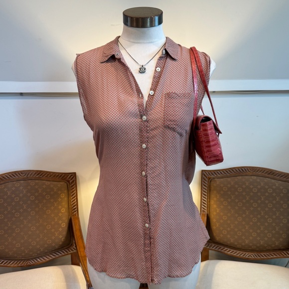 Robert Friedman Tops - NWOT $375 ROBERT FRIEDMAN Silk Blend Pink and Brown Sheer Blouse
